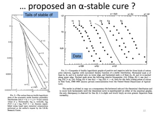 … proposed an α-stable cure ?
30 July 2014 22
Tails of stable df
Data
 