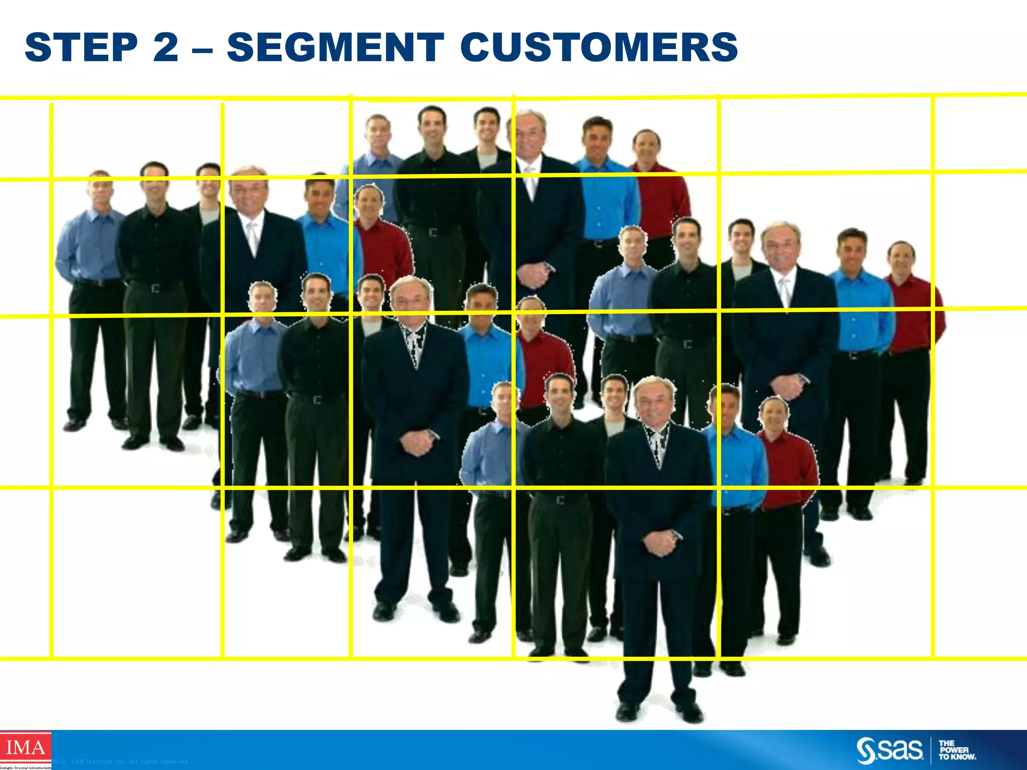 STEP 2 – SEGMENT CUSTOMERS

C op yr i g h t © 2 0 1 2 , S A S I n s t i t u t e I n c . A l l r i g h t s r es er v e d .

 