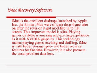 iMac Recovery Software ,[object Object]