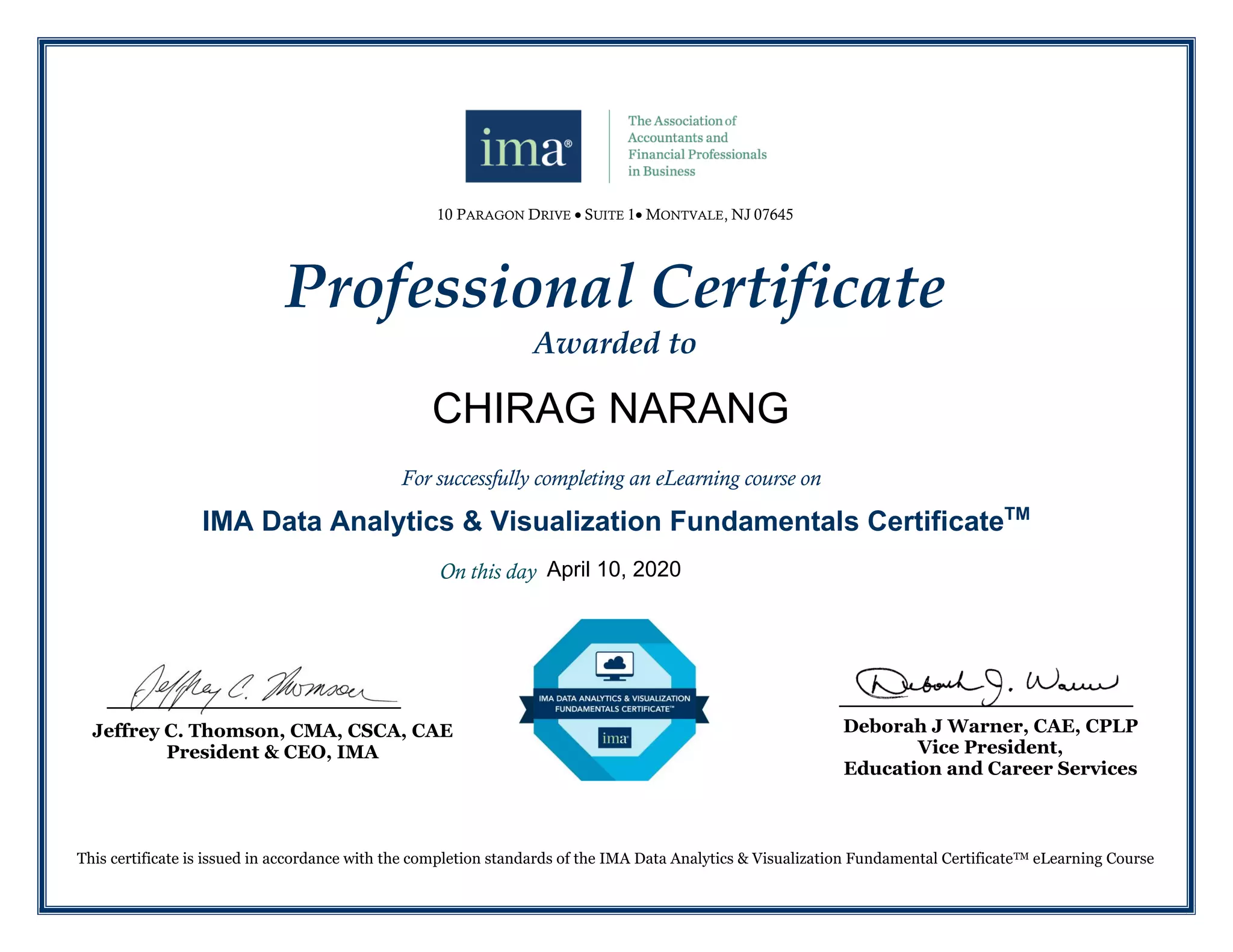 Ima Data Analytics And Visualization Fundamentals Certificate