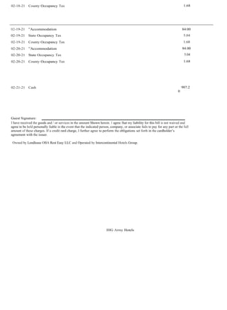 Detailed Invoice and Billing Summary for Army Hotels Stay | DOCX
