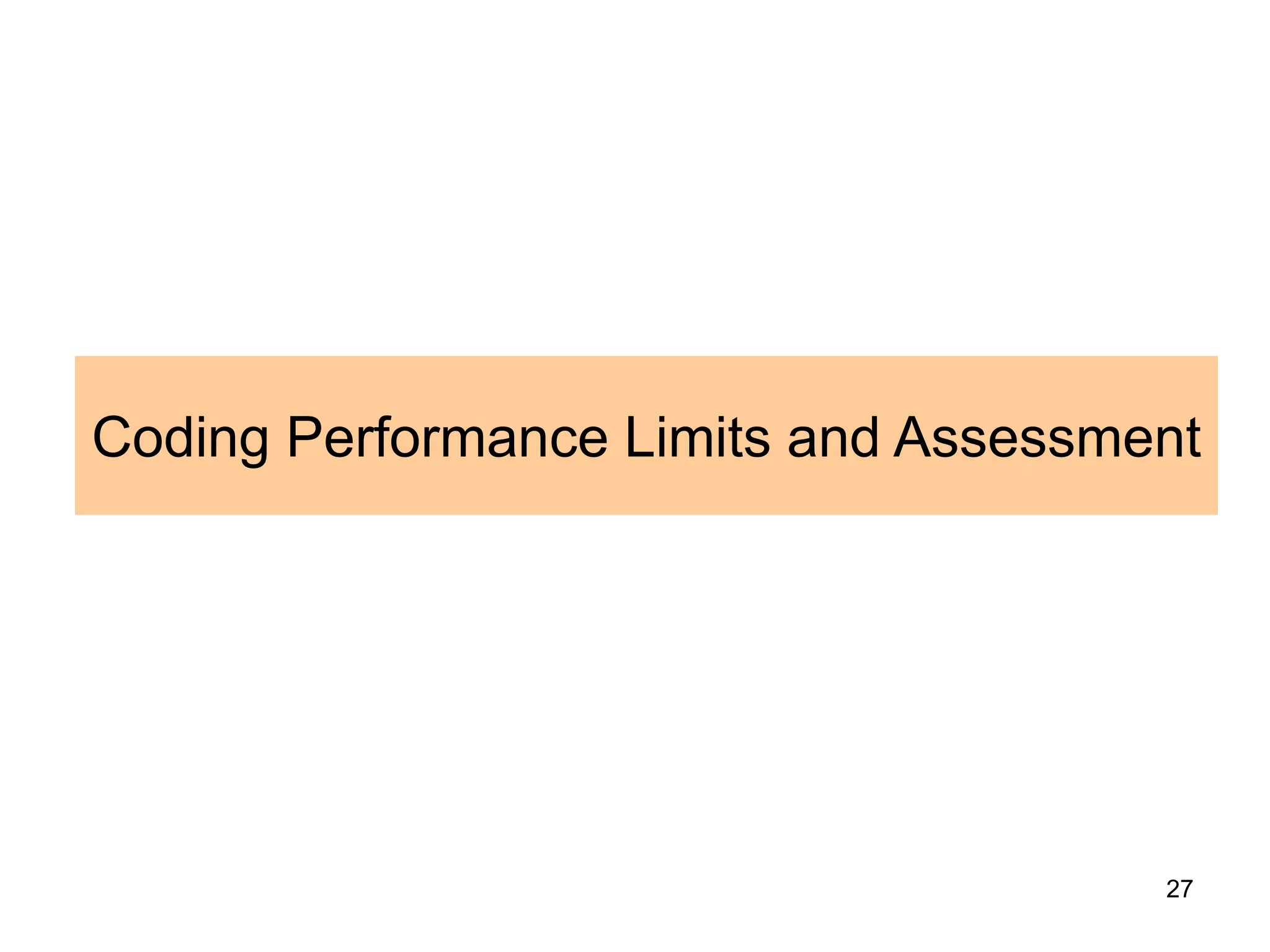 27
Coding Performance Limits and Assessment
 