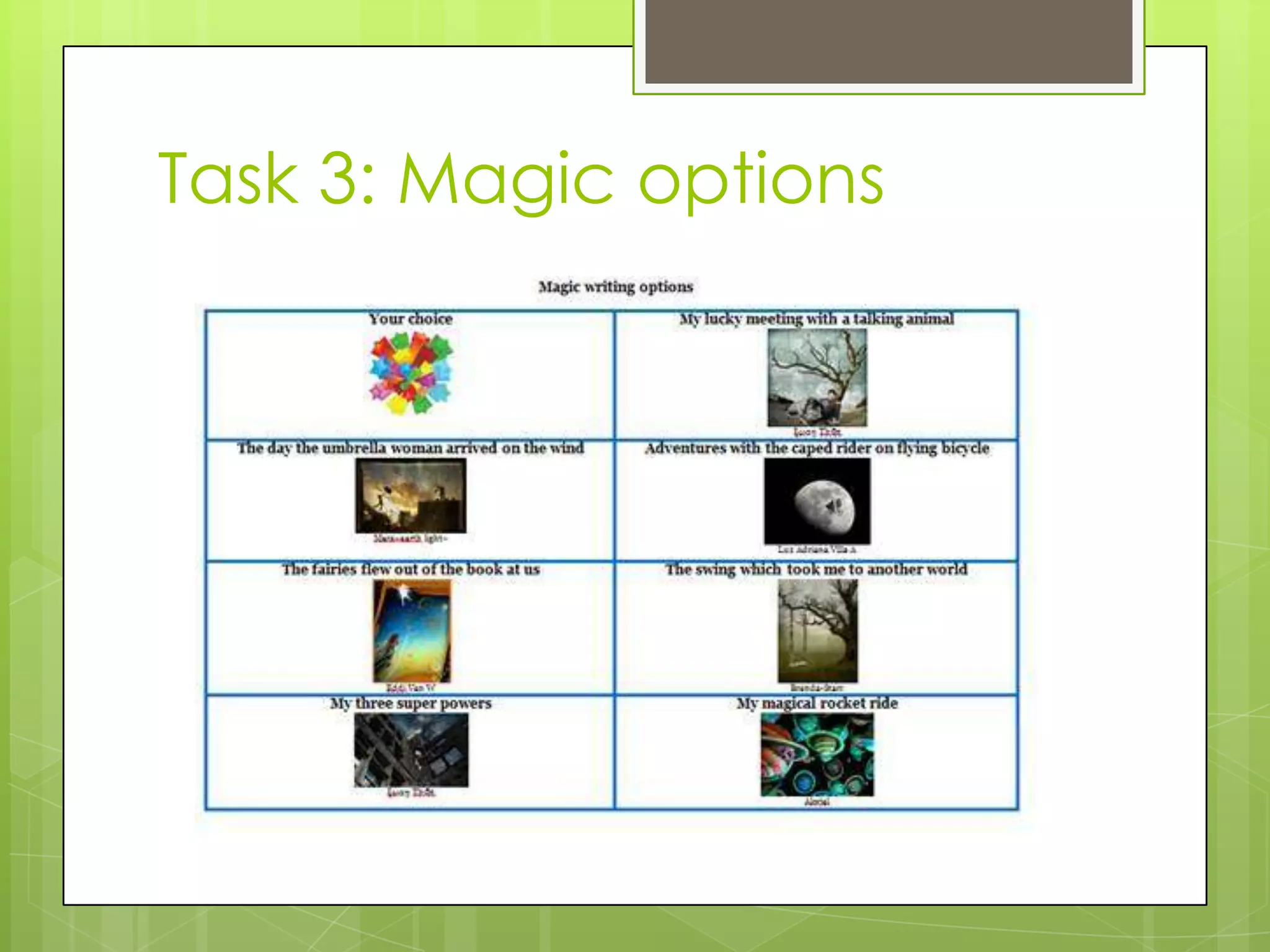 Task 3: Magic options
 