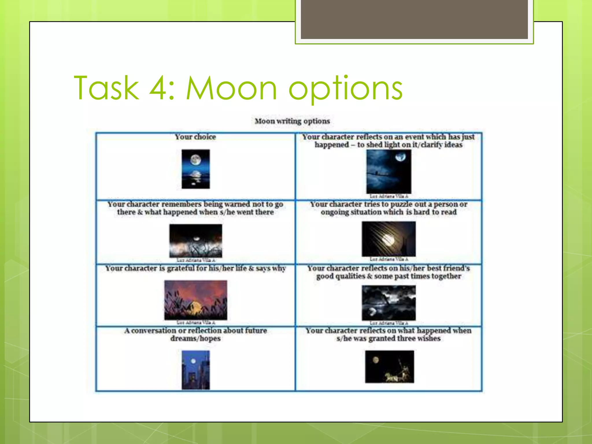 Task 4: Moon options
 