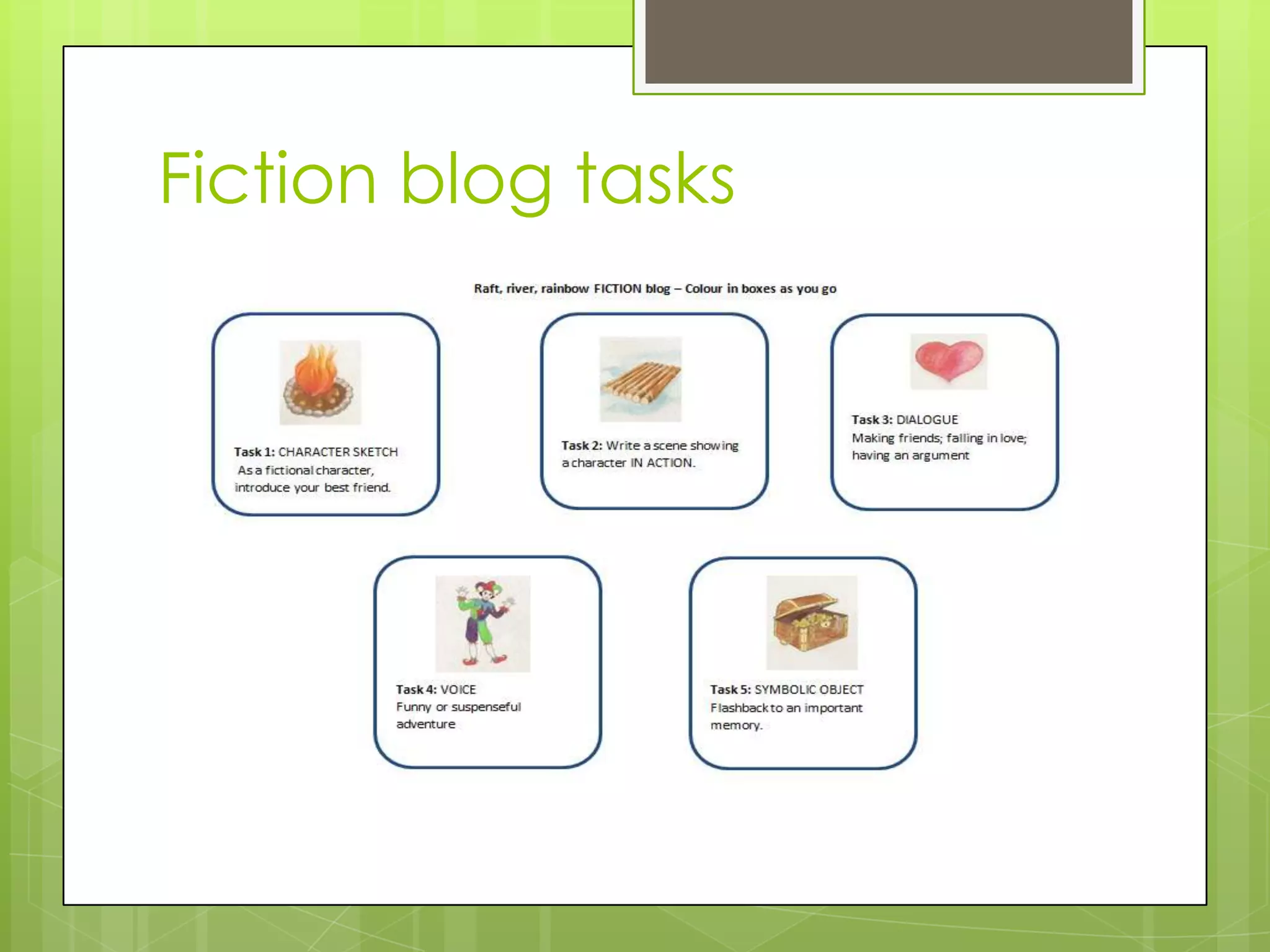Fiction blog tasks
 