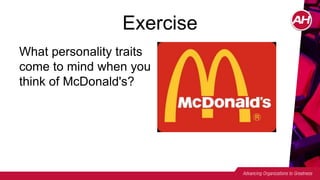 Exercise
What personality traits
come to mind when you
think of McDonald's?
 
