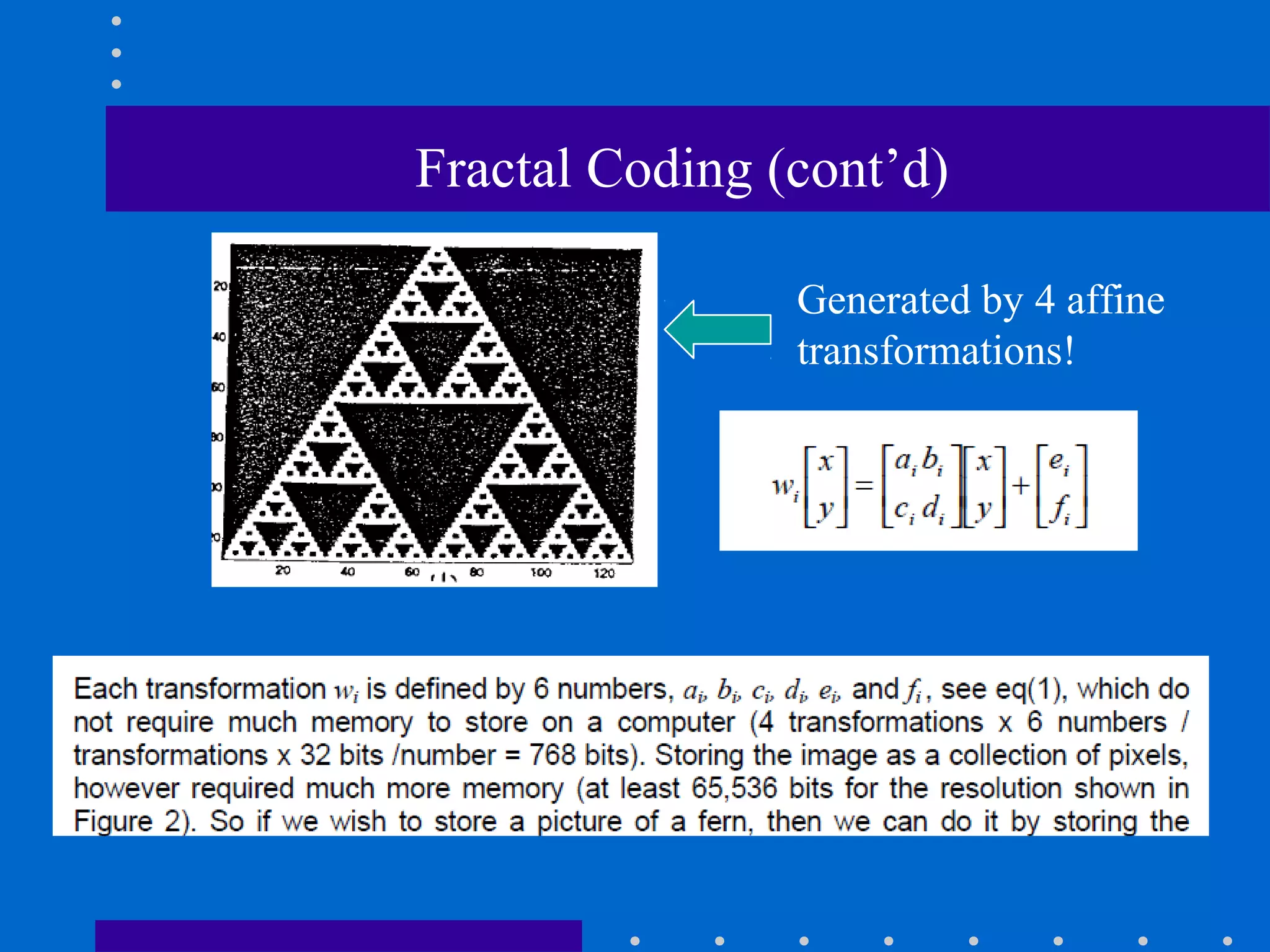 Fractal Coding (cont’d)
Generated by 4 affine
transformations!
 