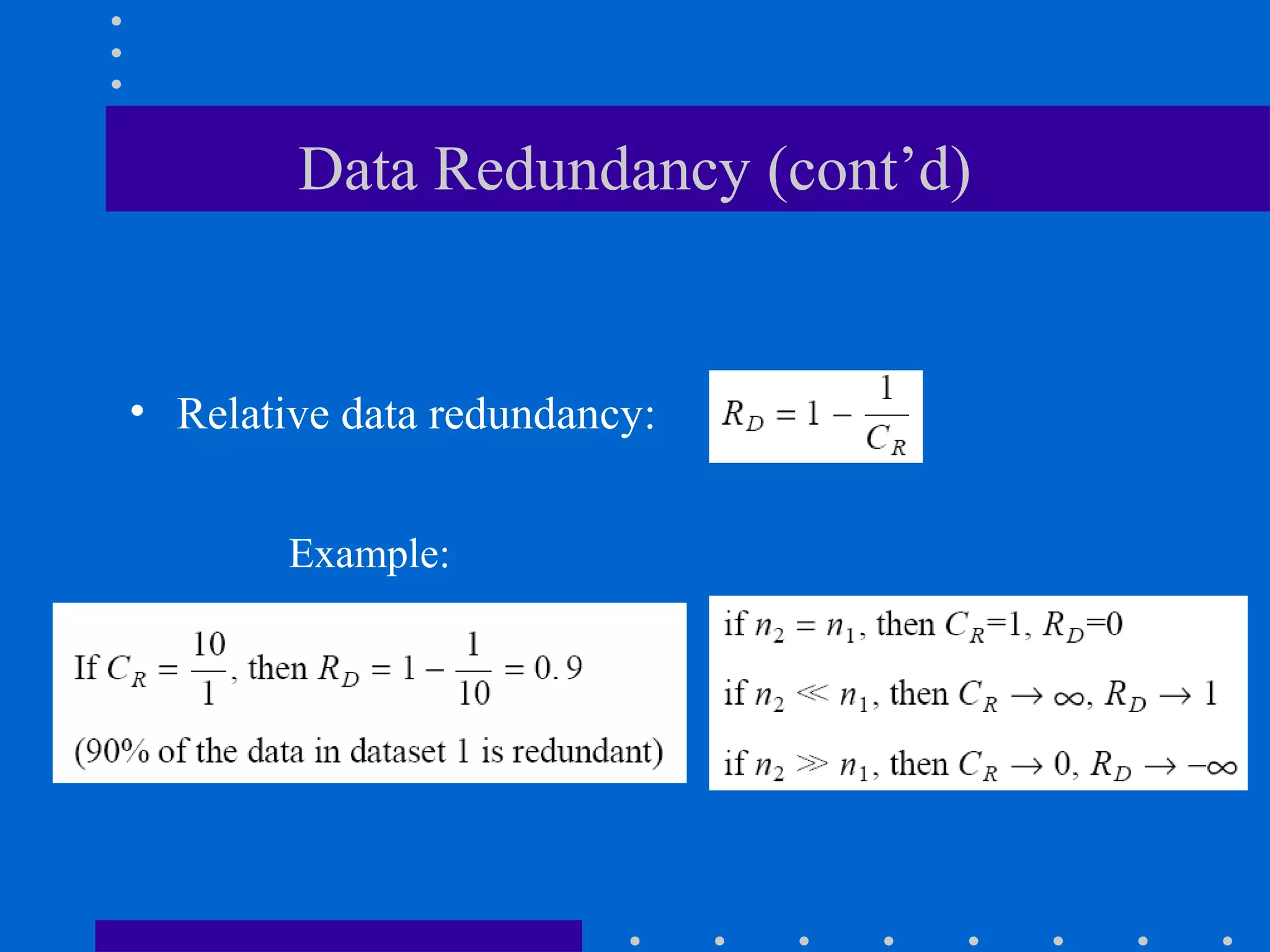Data Redundancy (cont’d)
• Relative data redundancy:
Example:
 