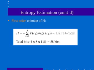 Entropy Estimation (cont’d)
• First order estimate of H:
 
