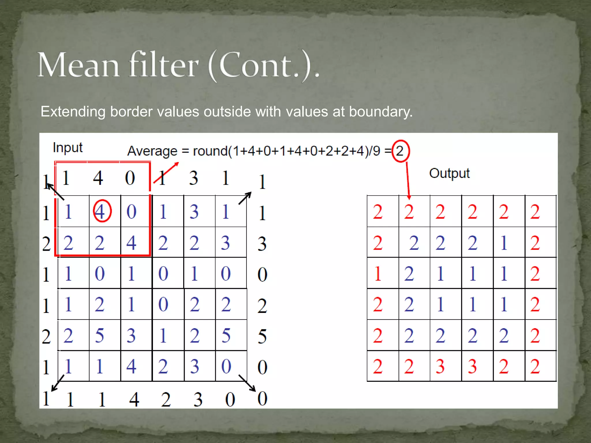 Extending border values outside with values at boundary.
 