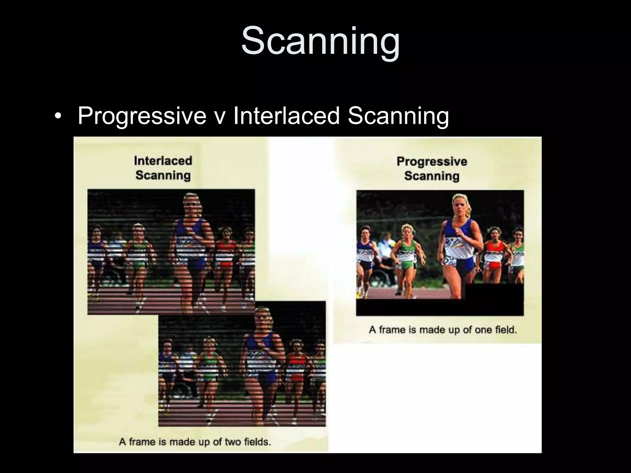 Scanning
• Progressive v Interlaced Scanning
 
