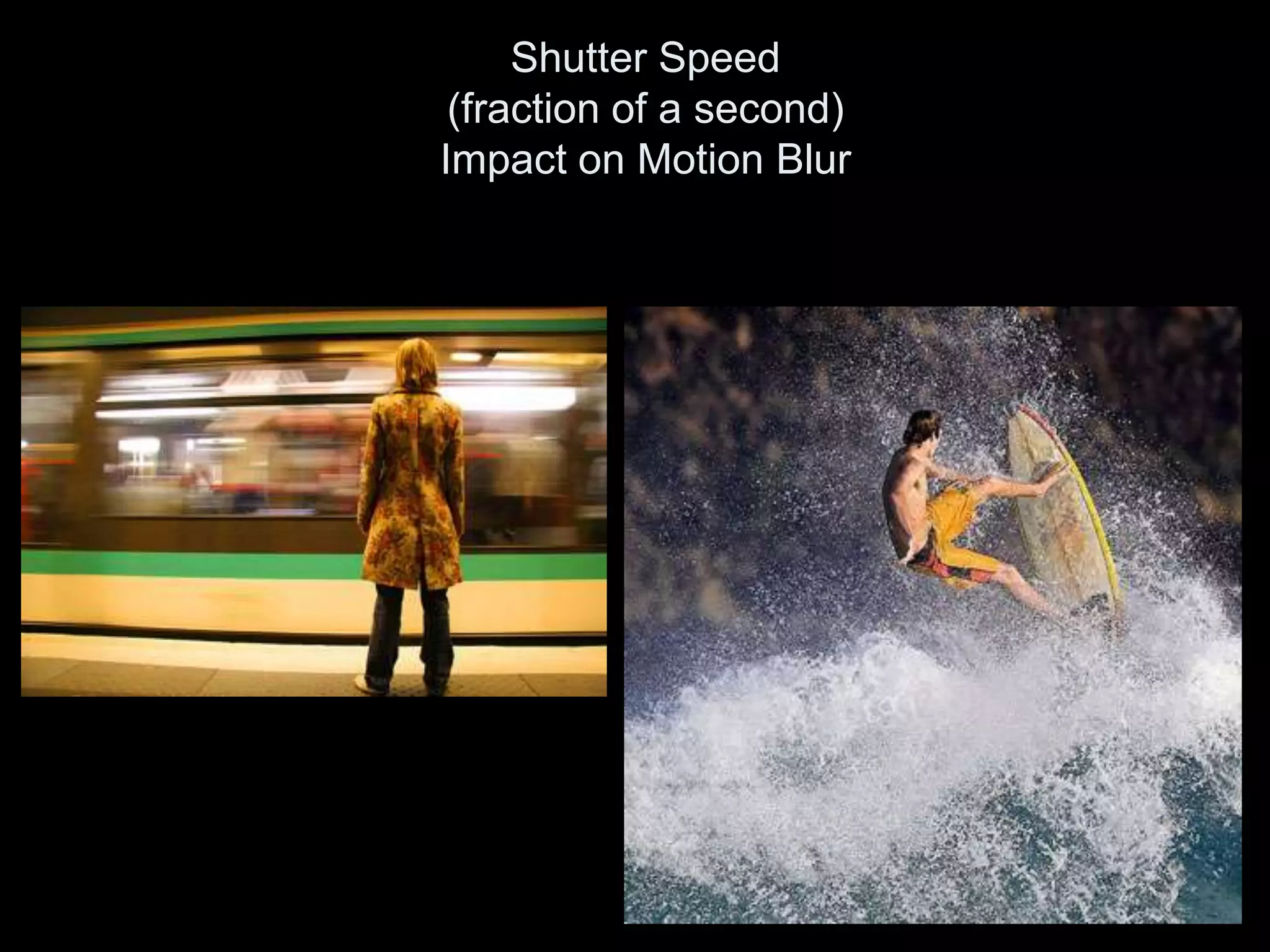 Shutter Speed
 (fraction of a second)
Impact on Motion Blur
 