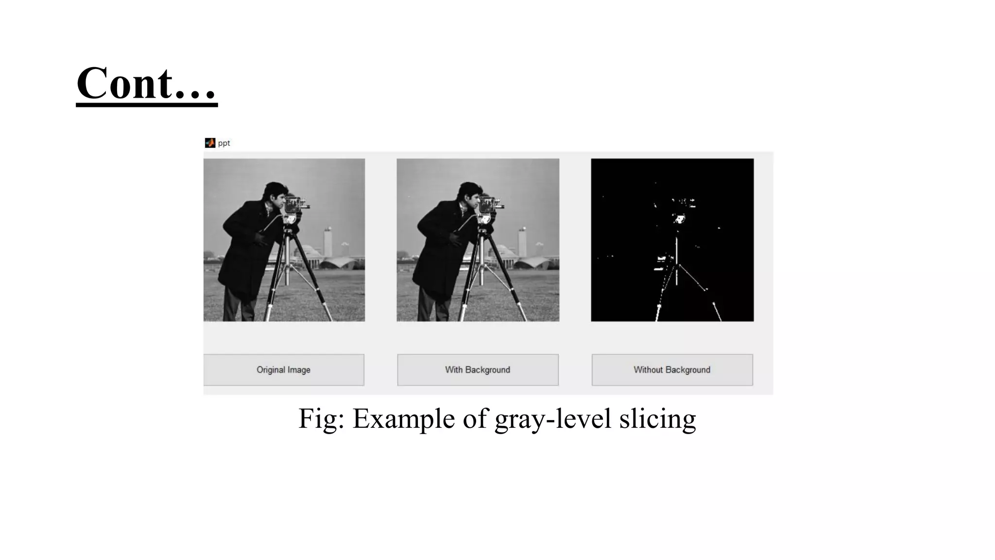 Cont…
Fig: Example of gray-level slicing
 