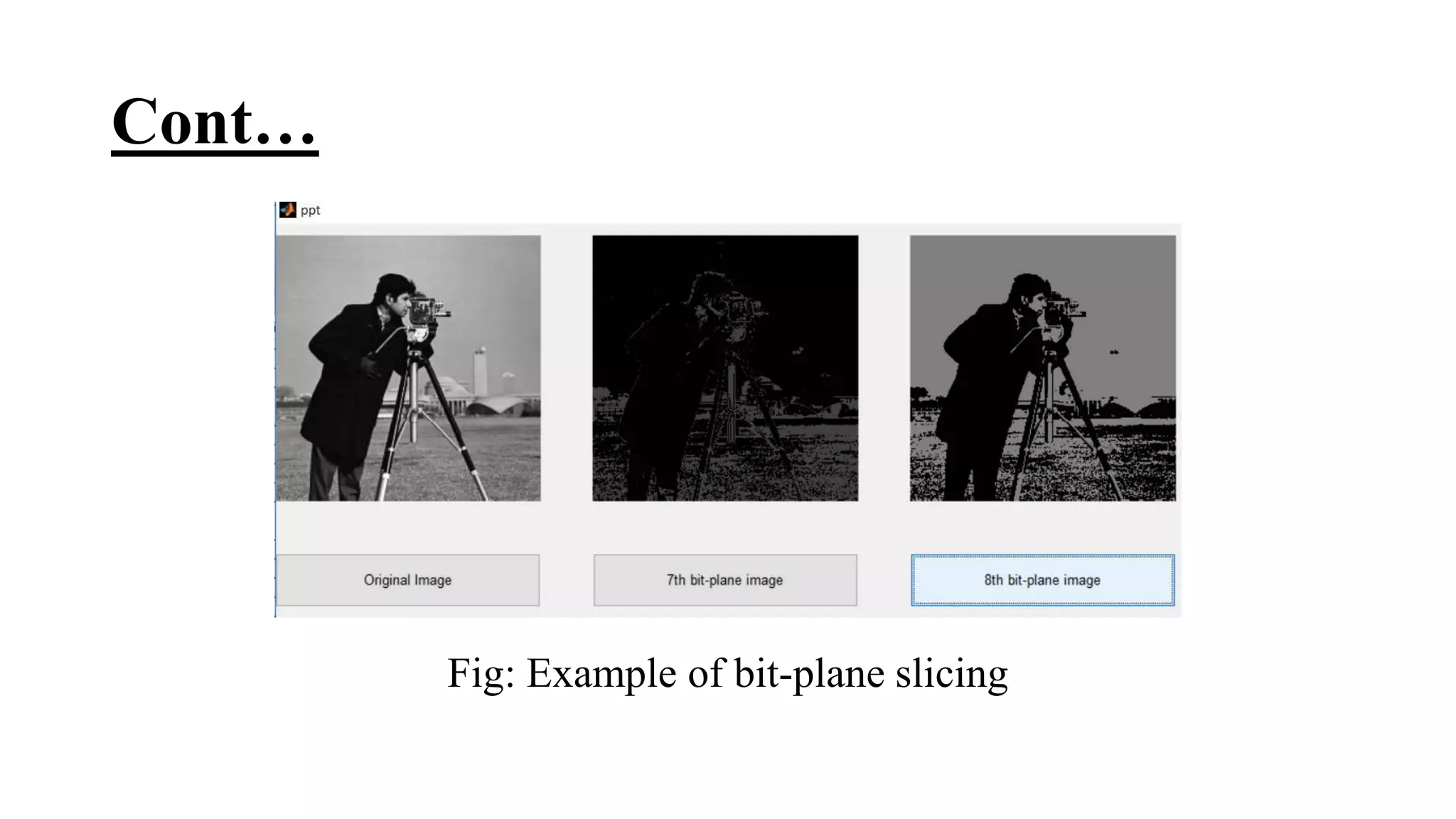 Cont…
Fig: Example of bit-plane slicing
 