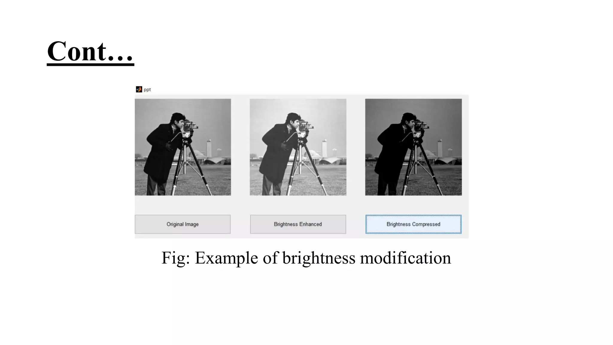 Cont…
Fig: Example of brightness modification
 