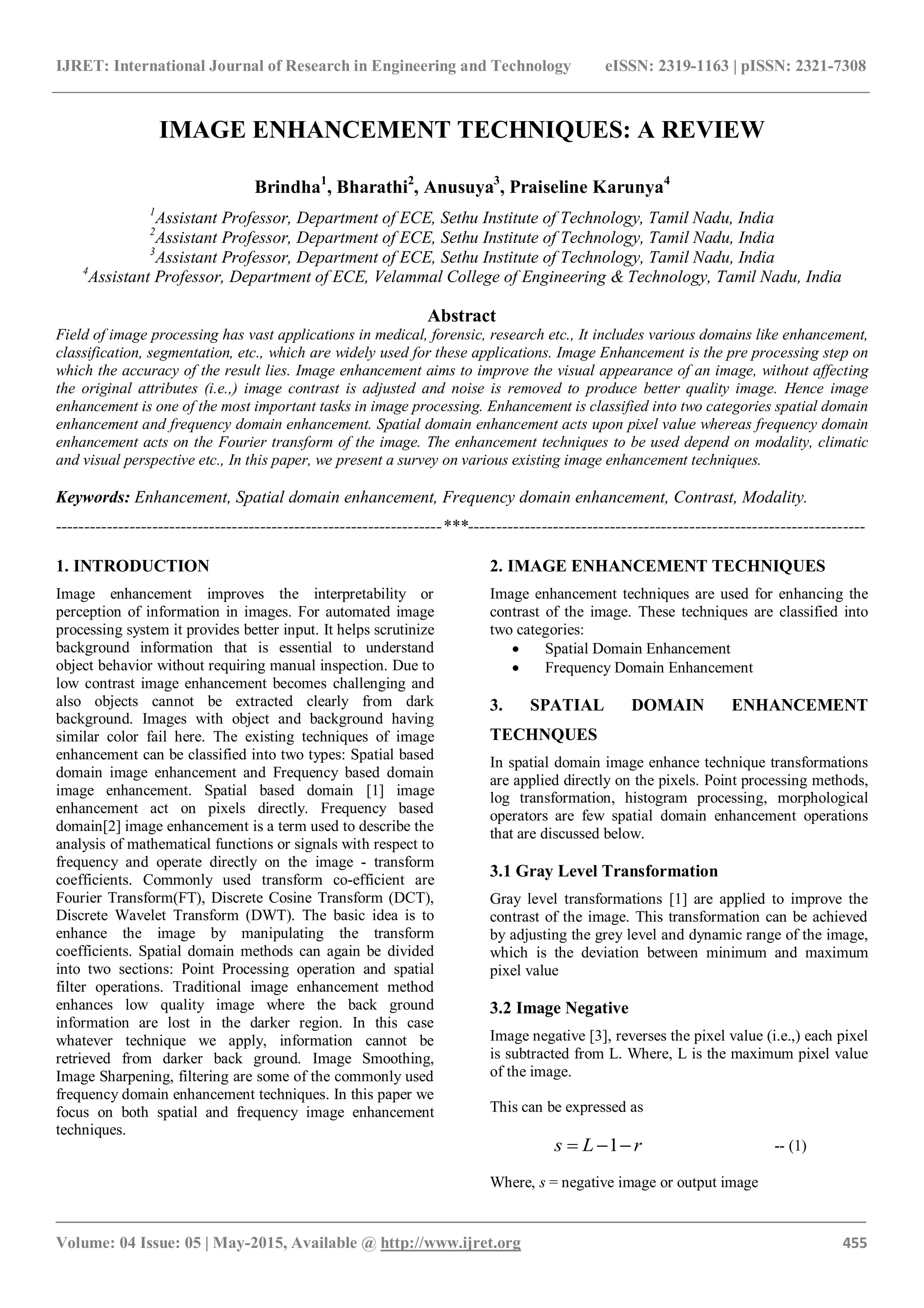 Image enhancement techniques a review | PDF