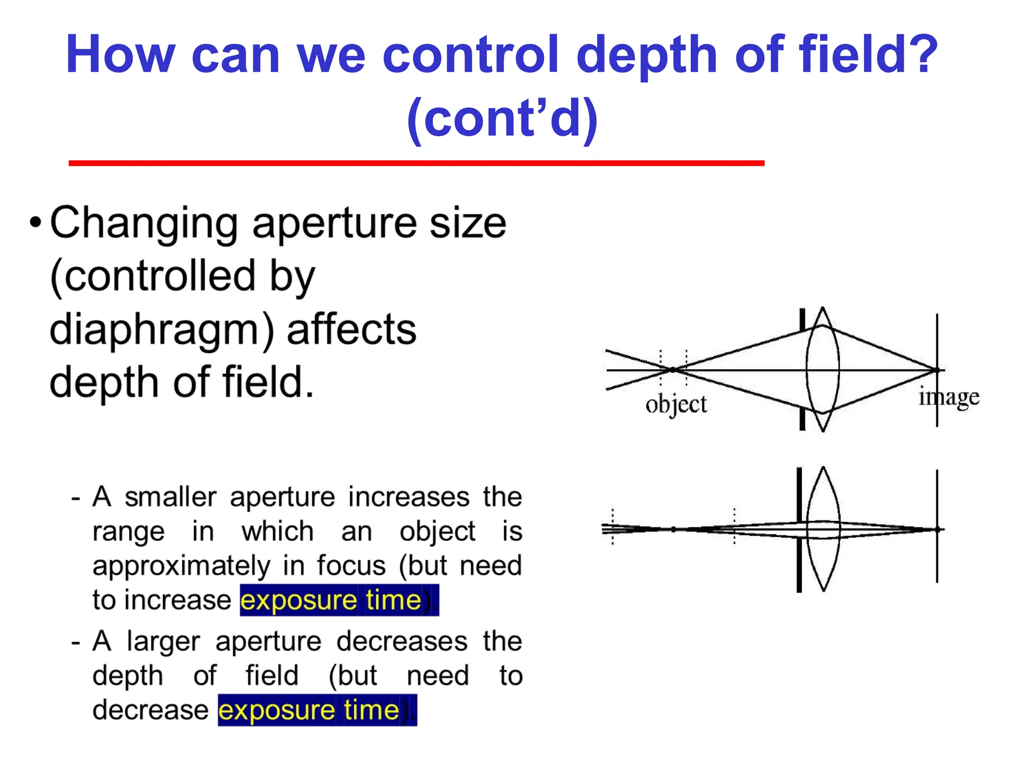 How can we control depth of field?
(cont’d)
 