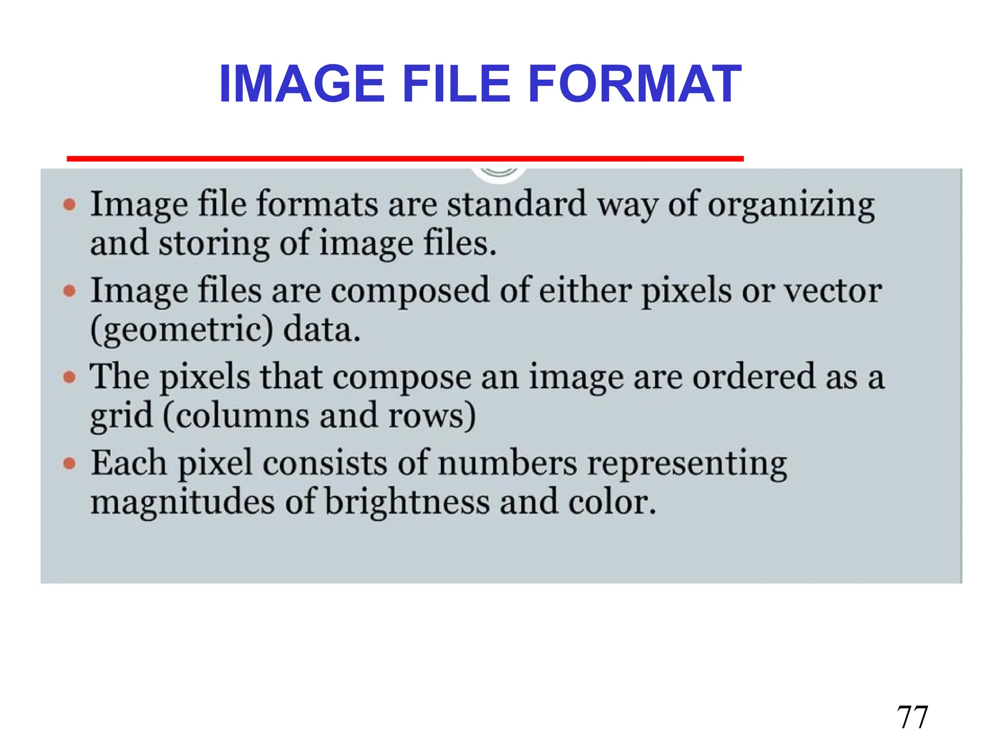 IMAGE FILE FORMAT
77
 
