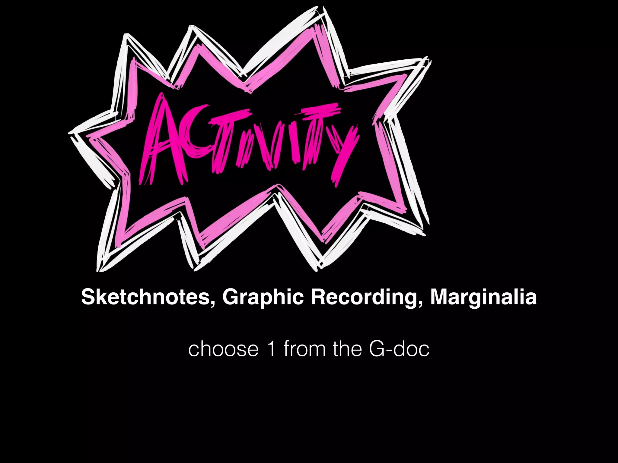 Sketchnotes, Graphic Recording, Marginalia!
!
choose 1 from the G-doc
 