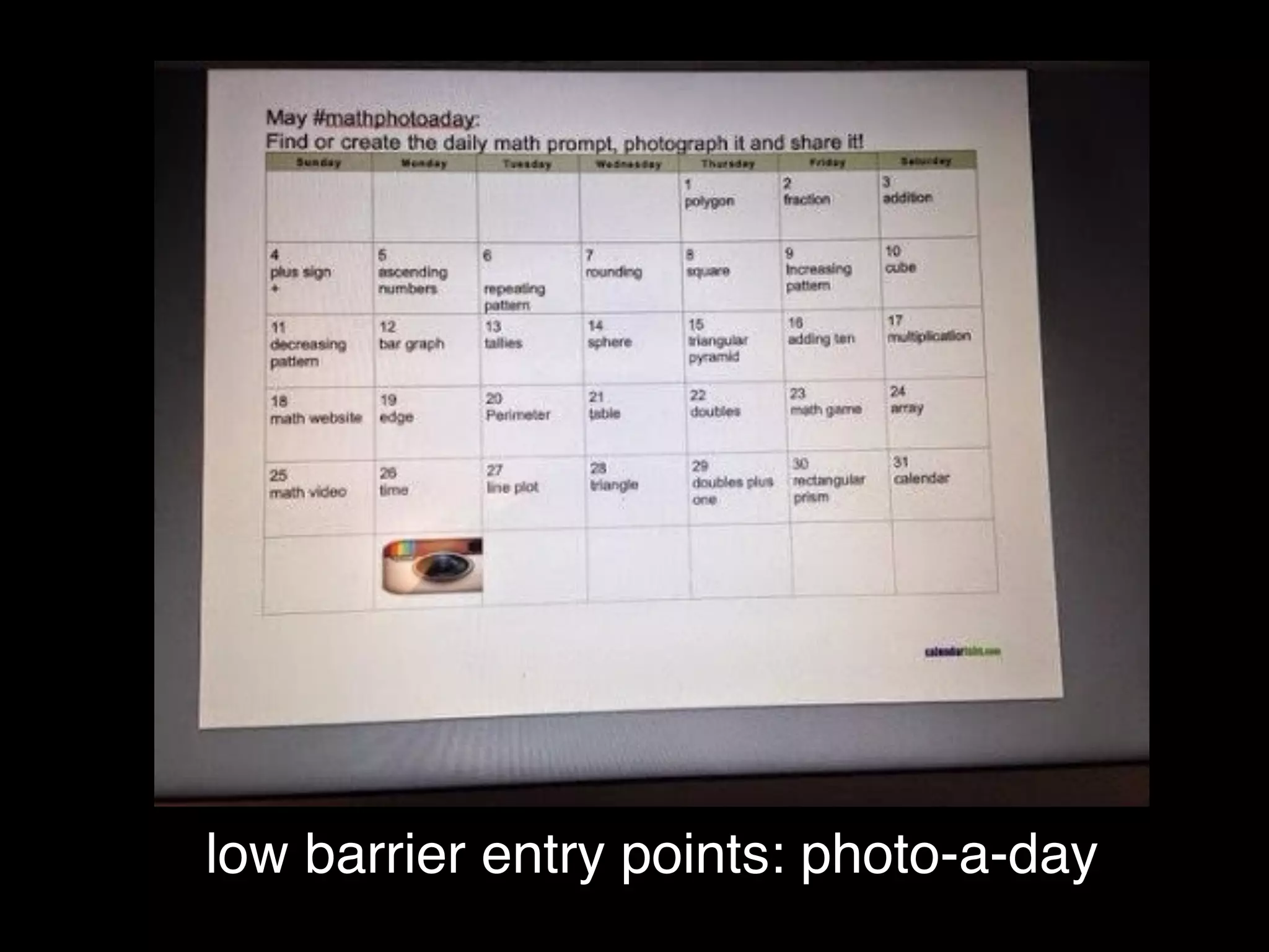 low barrier entry points: photo-a-day
 