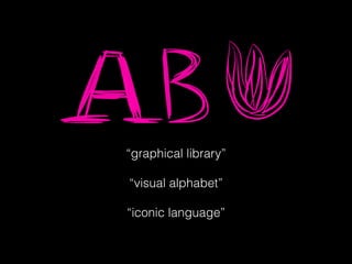 “graphical library”
!
“visual alphabet”
!
“iconic language”
 