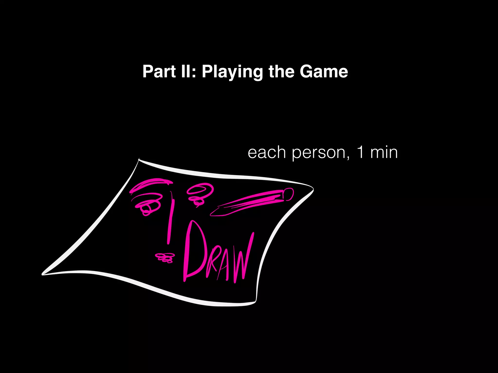 Part II: Playing the Game!
each person, 1 min
 