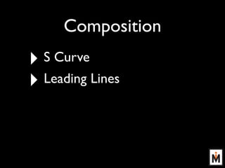 Composition
‣ S Curve
‣ Leading Lines
‣ Angles
 