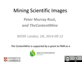 Mining Scientific Images 
Peter Murray-Rust, 
and TheContentMine 
WOSP, London, UK, 2014-09-12 
The ContentMine is supported by a grant to PMR as a 
 