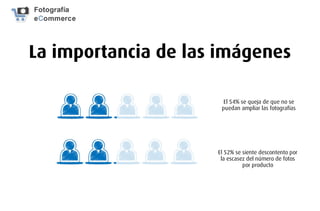 El 54% se queja de que no se
puedan ampliar las fotografías
El 52% se siente descontento por
la escasez del número de fotos
por producto
La importancia de las imágenes
 
