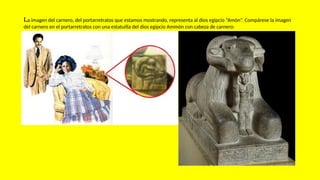 La imagen del carnero, del portarretratos que estamos mostrando, representa al dios egipcio “Amón”. Compárese la imagen
del carnero en el portarretratos con una estatuilla del dios egipcio Ammón con cabeza de carnero:
 