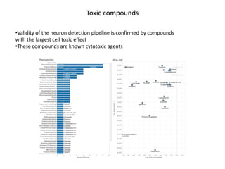 Toxic compounds
•Validity of the neuron detection pipeline is confirmed by compounds
with the largest cell toxic effect
•These compounds are known cytotoxic agents
 