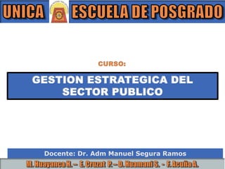 Docente: Dr. Adm Manuel Segura Ramos
GESTION ESTRATEGICA DEL
SECTOR PUBLICO
 