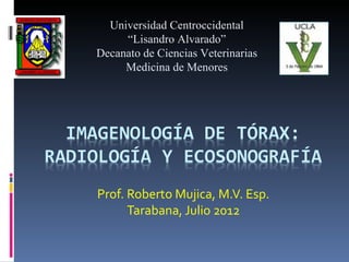 Universidad Centroccidental
     “Lisandro Alvarado”
Decanato de Ciencias Veterinarias
     Medicina de Menores




Prof. Roberto Mujica, M.V. Esp.
      Tarabana, Julio 2012
 