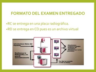 •RC se entrega en una placa radiográfica.
•RD se entrega en CD pues es un archivo virtual
FORMATO DEL EXAMEN ENTREGADO
 