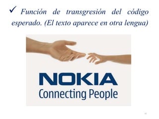  Función de transgresión del código
esperado. (El texto aparece en otra lengua)
10
 