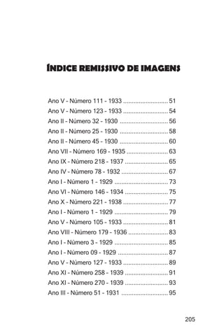 Imagens da sociedade porto-alegrense




ÍNDICE REMISSIVO DE IMAGENS


Ano V – Número 111 – 1933 .......................... 51
Ano V – Número 123 – 1933 .......................... 54
Ano II – Número 32 – 1930 ............................ 56
Ano II – Número 25 – 1930 ............................ 58
Ano II – Número 45 – 1930 ............................ 60
Ano VII – Número 169 – 1935 ........................ 63
Ano IX – Número 218 – 1937 ......................... 65
Ano IV – Número 78 – 1932 ........................... 67
Ano I – Número 1 – 1929 ............................... 73
Ano VI – Número 146 – 1934 ......................... 75
Ano X – Número 221 – 1938 .......................... 77
Ano I – Número 1 – 1929 ............................... 79
Ano V – Número 105 – 1933 .......................... 81
Ano VIII – Número 179 – 1936 ....................... 83
Ano I – Número 3 – 1929 ............................... 85
Ano I – Número 09 – 1929 ............................. 87
Ano V – Número 127 – 1933 .......................... 89
Ano XI – Número 258 – 1939 ......................... 91
Ano XI – Número 270 – 1939 ......................... 93
Ano III – Número 51 – 1931 ........................... 95



                                                              205
 