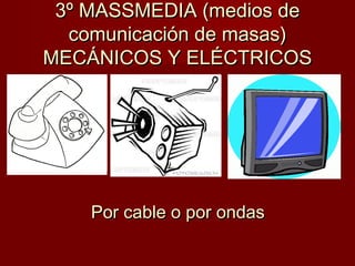 3º MASSMEDIA ((mmeeddiiooss ddee 
ccoommuunniiccaacciióónn ddee mmaassaass)) 
MMEECCÁÁNNIICCOOSS YY EELLÉÉCCTTRRIICCOOSS 
PPoorr ccaabbllee oo ppoorr oonnddaass 
 