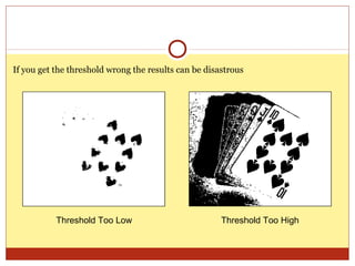 If you get the threshold wrong the results can be disastrous




           Threshold Too Low                          Threshold Too High
 