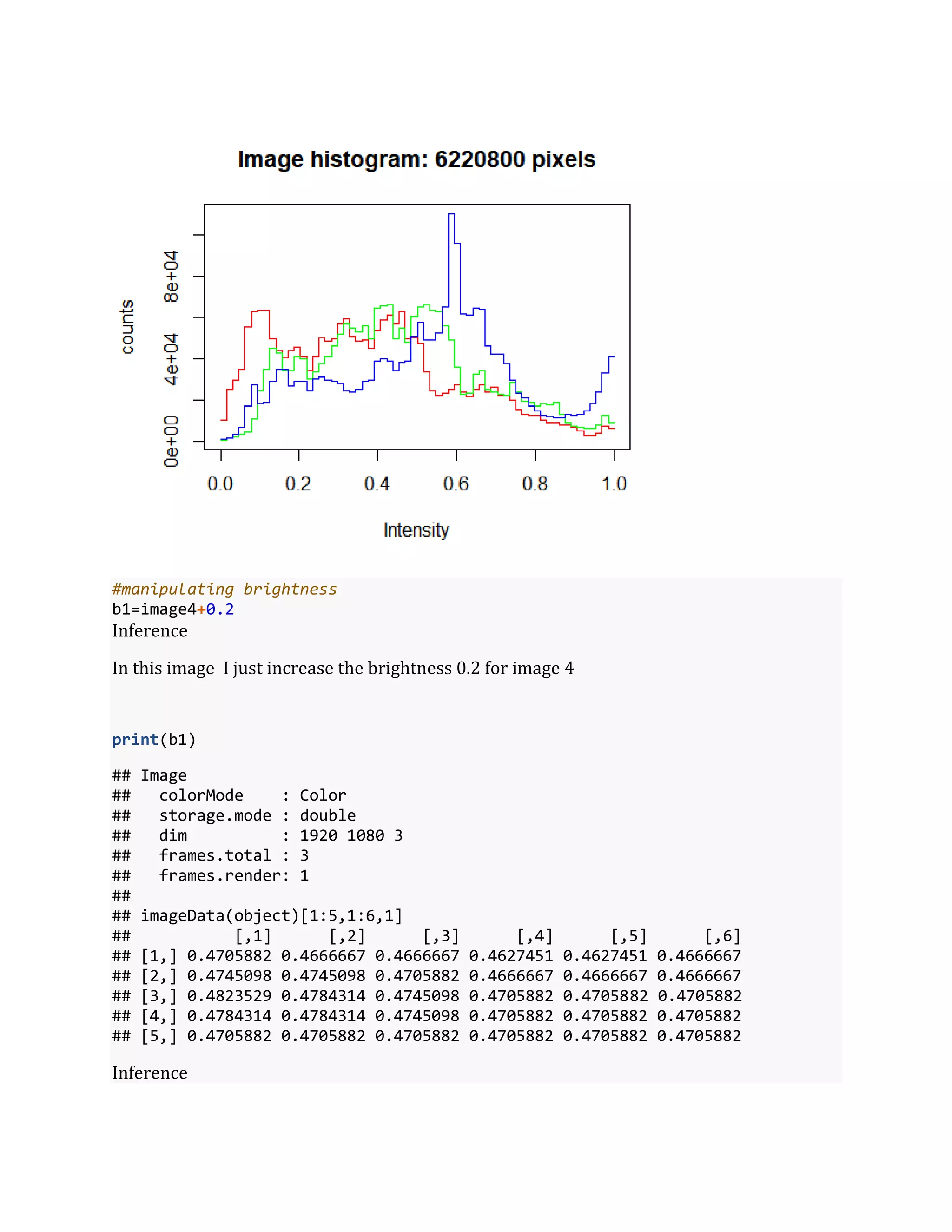 #manipulating brightness
b1=image4+0.2
Inference
In this image I just increase the brightness 0.2 for image 4
print(b1)
## Image
## colorMode : Color
## storage.mode : double
## dim : 1920 1080 3
## frames.total : 3
## frames.render: 1
##
## imageData(object)[1:5,1:6,1]
## [,1] [,2] [,3] [,4] [,5] [,6]
## [1,] 0.4705882 0.4666667 0.4666667 0.4627451 0.4627451 0.4666667
## [2,] 0.4745098 0.4745098 0.4705882 0.4666667 0.4666667 0.4666667
## [3,] 0.4823529 0.4784314 0.4745098 0.4705882 0.4705882 0.4705882
## [4,] 0.4784314 0.4784314 0.4745098 0.4705882 0.4705882 0.4705882
## [5,] 0.4705882 0.4705882 0.4705882 0.4705882 0.4705882 0.4705882
Inference
 
