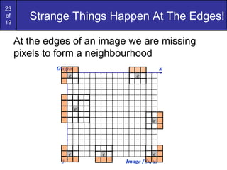 23
of
19
Strange Things Happen At The Edges!
Origin x
y Image f (x, y)
e
e
e
e
At the edges of an image we are missing
pixels to form a neighbourhood
e e
e
 