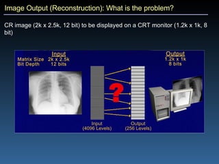 Image Output (Reconstruction): What is the problem? CR image (2k x 2.5k, 12 bit) to be displayed on a CRT monitor (1.2k x 1k, 8 bit) 