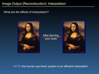 Image Output (Reconstruction): Interpolation What are the effects of interpolation? NOTE  the human eye-brain system is an efficient interpolator After blurring your eyes 