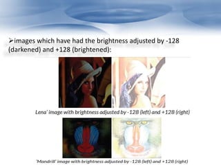 images which have had the brightness adjusted by -128 
(darkened) and +128 (brightened): 
 