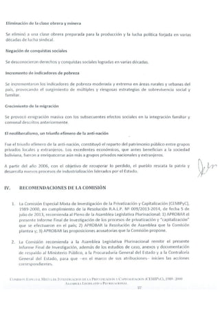 Recomendaciones formuladas por la Comisión sobre las privatizaciones