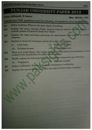Auditing B.Com Part 2 Solved Past Papers 2012