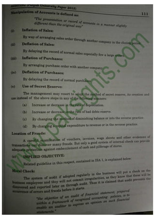 Auditing B.Com Part 2 Solved Past Papers 2012