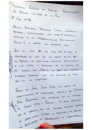 Cartas de Martín Belaunde para pedir que no se sancione a sus familiares