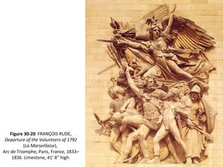 Figure 30-20 FRANÇOIS RUDE,
Departure of the Volunteers of 1792
(La Marseillaise),
Arc de Triomphe, Paris, France, 1833–
1836. Limestone, 41’ 8” high.
 