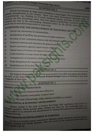 Economics of Pakistan B.Com Part 2 Solved Past Papers 2012 | PDF