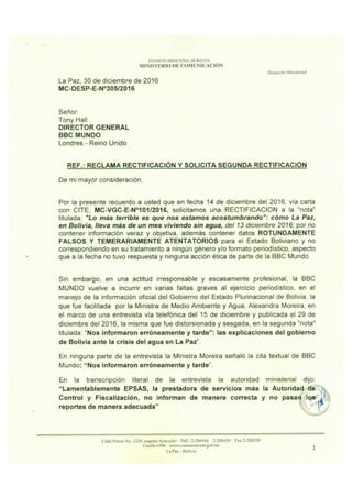 Segunda carta de reclamo de la MInistra Paco a BBC